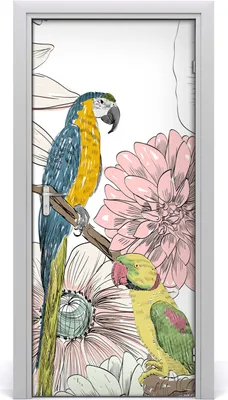 Produktbild von Tulup Türaufkleber 95x205 cm Dekorative Aufkleber Selbstklebend Wasserdichte Tapete Abnehmbar Schlafzimmer Wohnzimmer Wohnkultur - Papageien und Blumen