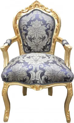 Produktbild von Casa Padrino Barock Esszimmer Stuhl Royalblau Muster / Gold mit Armlehnen - Möbel