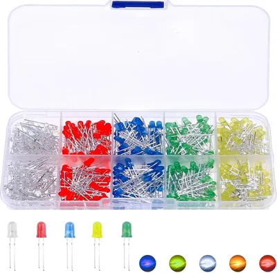 Produktbild von LED Leuchtdiode 5mm, verschiedene Farben, LED Set für Elektronikprojekte, Modellbau, Schottky Diode und Transistor für präzise Anwendungen, LED Platine, T5 LED Röhre 517mm, 500 Stück
