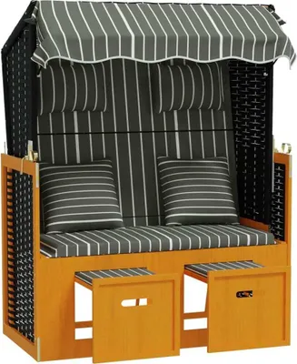 Image de vidaXL Fauteuil de plage avec coussins en rotin synthétique et bois massif, noir et gris