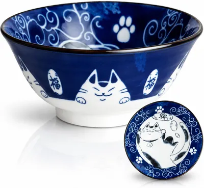 Produktbild von Japan Culture Katzen Schalen Kawaii Cat Schüssel Fuku Neko 15x7cm Blau