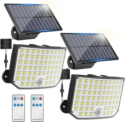 Produktbild von Solarlampen für Außen 256 LED, 2 Stück Solarleuchte mit Bewegungsmelder, 3 Modi, IP65 wasserdicht, 180°, 5m Kabel für Garten Hof Garage Terrasse