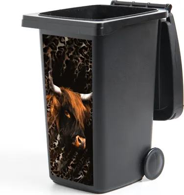 Produktbild von MuchoWow® Mülltonnenaufkleber Schottischer Highlander - Pantherdruck - Schwarz 44x98 cm - Containeraufkleber - Aufkleber - Mülltonnen-Aufkleber
