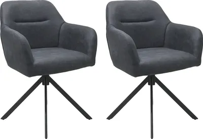 Produktbild von byLIVING Esszimmerstuhl 2er Set MONTREAL, 360° drehbar mit Ziernaht im Rücken, Bezug in anthrazit, Gestell in schwarz, Küchenstuhl, Maße: B 57, H 81, T 58 cm