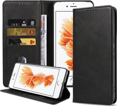 Produktbild von Smartphonica iPhone 6/6s Kunstledertasche  mit Magnetverschluss und Kartenhaltern Buchhülle - Schwarz