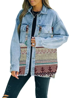 Produktbild von Damen Jeansjacke – Aztekenmuster – Grün