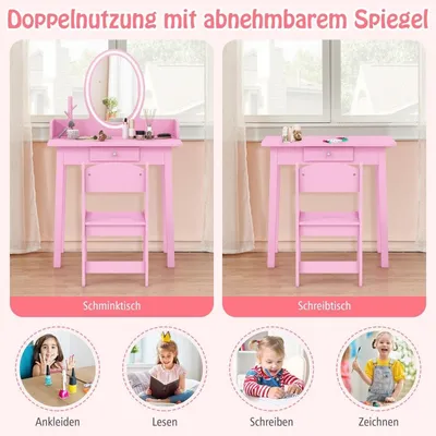 Produktbild von Kinder-Frisiertisch mit Hocker, LED-Spiegel, Stauraum