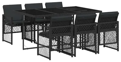 Image de vidaXL Ensemble de jardin 7 pièces avec coussins Noir Poly Rattan