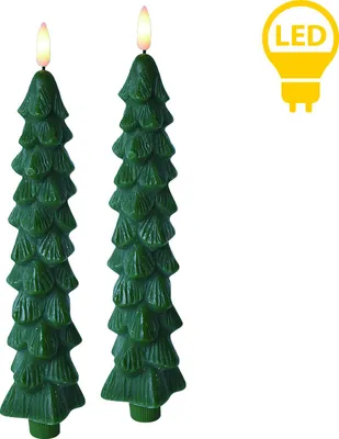 Image de Bougies LED en plastique Nikolao pour sapin de Noël, 5 x 26 cm, vert, lot de 2