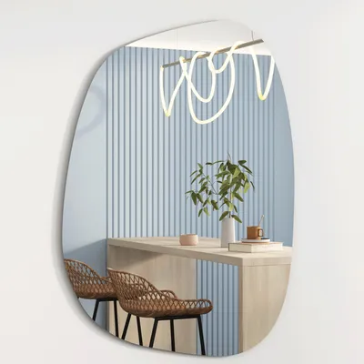 Obrázek produktu pro Albatros designové asymetrické zrcadlo 90 x 70 cm nástěnné zrcadlo nebo zrcadlo na dveře, moderní zrcadlo organického tvaru oválné a velké asymetrické zrcadlo bez tvaru a rámu, velikost:60cm x 45cm