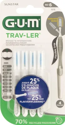 Produktbild von Sunstar GUM Trav-Ler, Interdentalzahnbürste 2,0 mm 1618, 4 Stück