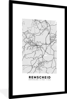 Produktbild von MuchoWow® Gerahmtes Poster Karte - Stadtplan - Deutschland - Remscheid - Karte 60x90 cm - Poster mit Schwarzem Bilderrahmen Wandposter Rahmen Foto Bilder - Dekoration - Wandposter Wohnzimmer - Hochwertig