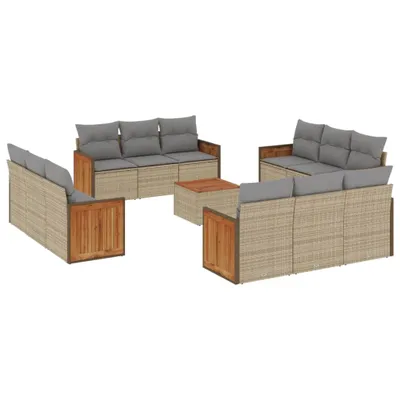 Produktbild von vidaXL 13-tlg. Garten-Sofagarnitur mit Kissen Beige Poly Rattan