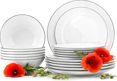 Obrázok produktu pre Konsimo jedálenský servis pre 6 osôb (18 tanierov) "BOSS", biely, porcelán, elegantný, 20,5/18/27cm