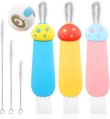 Produktbild von 3 Stück 3-in-1-Reinigungsbürsten für Becherdeckel und 3 Stück Strohhalmbürsten | Multifunktionales Reinigungsset für Gläser, Flaschen, Trinkbecher und Strohhalme