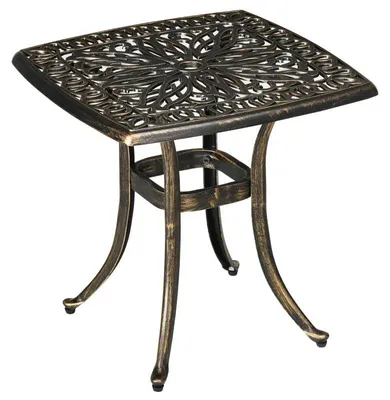 Obrázek produktu pro Vintageový odkládací stolek do zahrady – litý hliník | Barva: bronzová | Rozměry: 54x54x52,5 cm