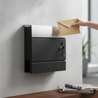Produktbild von Melko Briefkasten mit Zeitungsrolle Mailbox Postkasten - Schwarz / Silber