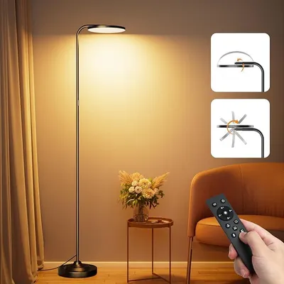 Obrázek produktu pro Stojací lampa do obývacího pokoje, 36W, velmi jasná, stmívatelná s dálkovým ovládáním, LED stropní svítidlo s teplotou světla 3000K-6000K, vysoká stojací lampa, otočná lampa na čtení do obývacího pokoje, ložnice nebo kanceláře