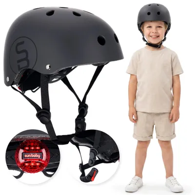 Obrázok produktu pre Detská cyklistická prilba PERFECT FIT S 50–54 cm, ľahká, s LED svetlom a magnetickými sponami, čierna