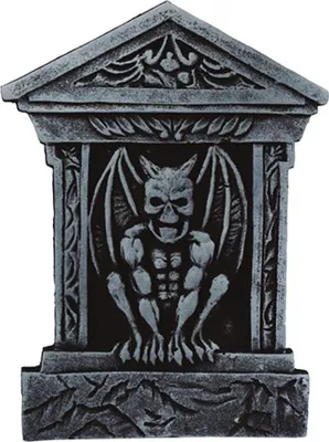 Produktbild von Halloween Grabstein Wasserspeier Skulptur Dekofigur Horrormotiv Grusel Garten Statue Friedhof, Farbe: Grau
