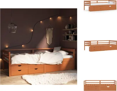 Produktbild von vidaXL Massivholzbett mit Schubladen Honigbraun Kiefer 90x200 cm - Betten & Bettgestelle