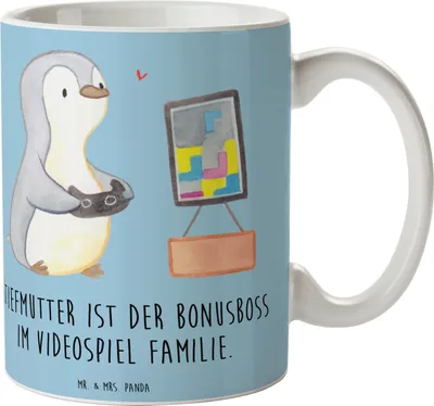 Produktbild von Mr. & Mrs. Panda Geschenktasse Stiefmutter Bonusboss - Blau Pastell - Geschenk, persönliche Erinnerungen, Kaffeebecher, Herausforderung, Kaffeetasse, Dankeschön, Becher