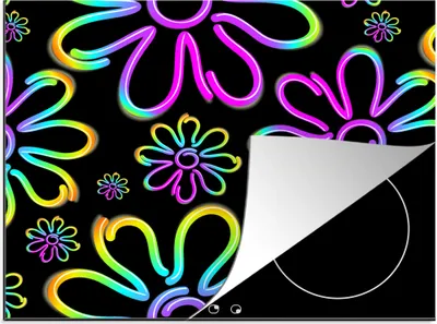 Produktbild von KitchenYeah© Herdabdeckplatte Blumen - Neon - Muster - Psychedelisch , 57x51cm, Küche Deko, Glaskeramikkochfeld Herdabdeckung, Abdeckplatte fùr Kochfeld
