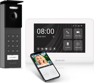 Produktbild von Entri S Video Türsprechanlage, 1 Familienhaus mit 7-Zoll HD-Monitor, 2 Draht, Aufputz, Video Türklingel Kamera, Smartphone App, Video, Full HD Kamera