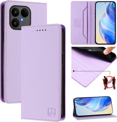 Produktbild von Lederhülle für Fairphone 6 Hülle Flip Brieftasche Kartenfächern Ständer Schutzhülle Violett