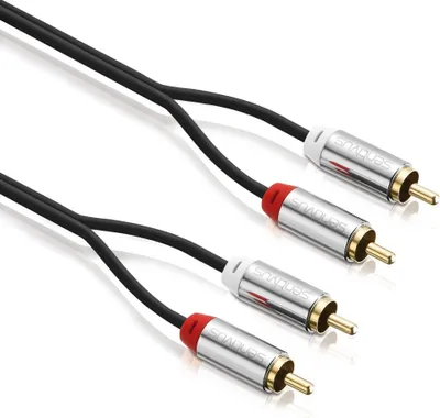 Produktbild von Sentivus Premium Cinch Kabel 1,5m - 2x Cinch St. auf 2x Cinch St. | vergoldet | metallummantelt | passgenau | Stereo-Audiokabel, schwarz