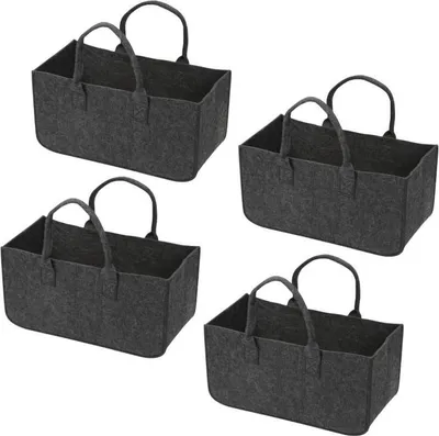 Produktbild von Peviasot 4x Kaminholztasche Filzkorb 50×25×25 cm, faltbarer Holzkorb für Kaminholz mit Griffen, Dunkelgrau