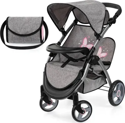 Produktbild von Bayer Design 39433AA Zwillingspuppenwagen, Puppenwagen, Geschwisterwagen, höhenverstellbar, klappbar, Tasche