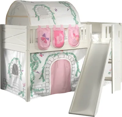 Produktbild von Spielbett >SCOTT< in Weiß Textilset Birdy - 207,6x114x203,7 (BxHxT)