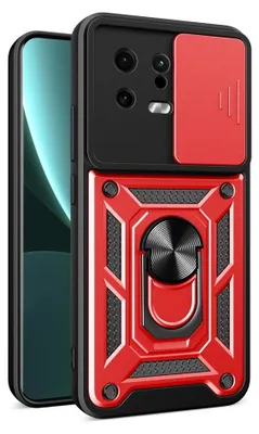 Produktbild von MobyDefend Hülle für Xiaomi 13 - Panzerhülle mit drehbarem Ring und Standfunktion - Rot
