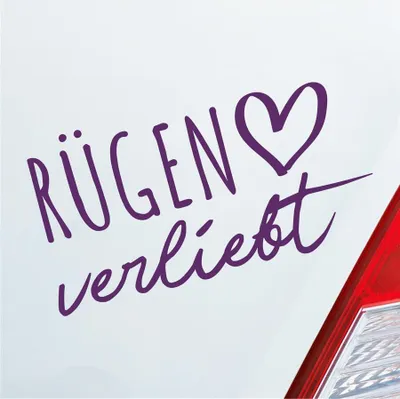 Produktbild von Auto Aufkleber Rügen verliebt Herz Insel Ostsee Liebe Car 19x10 cm Lila Sticker Heckscheibenaufkleber
