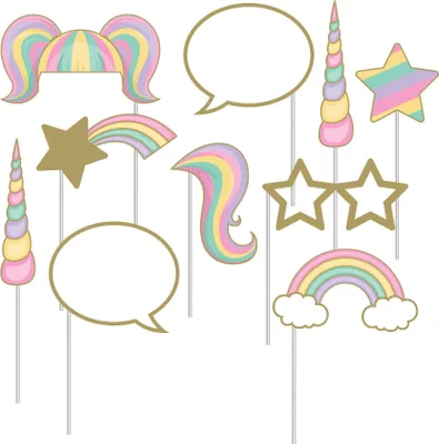 Produktbild von Photobooth Set Einhorn 10-teilig Pastellfarben - Einheitsgröße