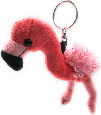 Produktbild von Onwomania Plüsch / Kuschel / Stoff Tier Schlüsselanhänger Flamingo pink Vogel 28 cm