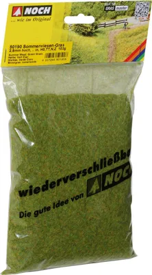 Produktbild von NOCH® Streugras „Sommerwiese“, statisches Streu Gras für Modellbau, 100 g Beutel ideale Länge von 2,5 mm für H0, TT und andere Spurweiten