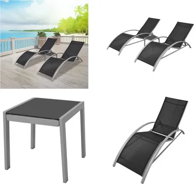 Produktbild von vidaXL Sonnenliegen mit Tisch Aluminium Schwarz - Sonnenliege - Sonnenliegen - Sonnenbett - Sonnenbetten