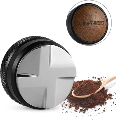 Zdjęcie produktu dla narzędzie do dystrybucji espresso 58,35 mm, regulowana poziomica do kawy z 4-śrubową podstawą wykonaną ze stali nierdzewnej SUS304, obudowa ze stopu aluminium, uchwyt z drewna orzechowego, dystrybutor kawy z antypoślizgowym wzorem diamentowym do kosza zaparzającego 58 mm