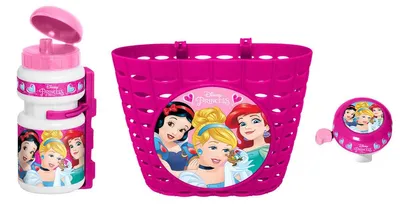 Produktbild von Kinder Disney Fahrrad Fahrradkorb Lenkerkorb Korb Körbchen  Flasche Trinkflasche  Fahrradglocke Glocke Klingel PRINCESS PRINZESSIN Set 3 Teilig K887508
