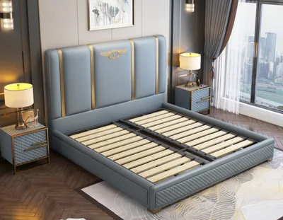 Produktbild von Bett Polster Design Luxus Metall Doppel Betten Ehe Schlaf Zimmer Leder Hotel Neu