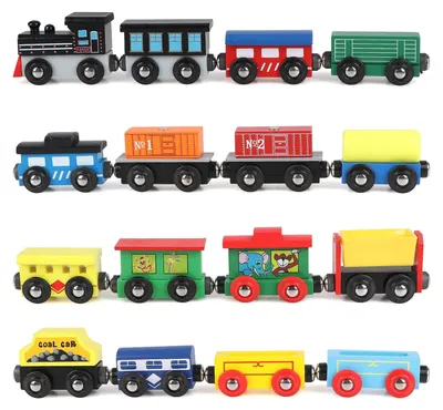 Image de Ensemble de 16 pièces en bois pour circuit ferroviaire - Trains magnétiques pour enfants