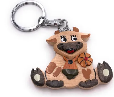 Immagine prodotto di Onwomania portachiavi in legno mucca fattoria KRawatte mucca vitello animale mucca da latte ciondolo fascino