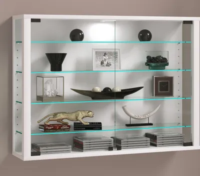 Produktbild von VCM Glasvitrine hängend | Vitrine Glas mit ESG-Sicherheitsglas | Maße: H. 60 x B. 83 x T. 18 cm | Hängevitrine Glas | Modern und platzsparend | Glas Vitrinenschrank - Vitrosa L