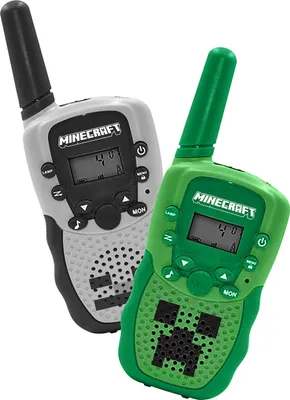 Two Minecraft-themed walkie-talkies are shown against a white background.