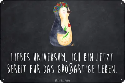 Produktbild von Mr. & Mrs. Panda tafel Pinguin Blumen DIN A3 - Kreidetafel - Geschenk, Positiv, Wandbild, Universum, Schild, Retro Blechschild, Ziele, Türschild, Geschenkidee