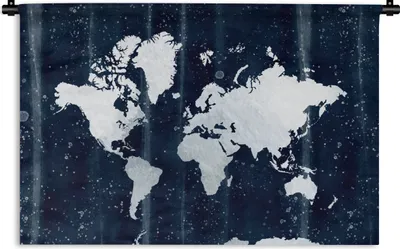 Produktbild von MuchoWow® Wandteppich Wandbehang Weltkarte - Weiß - Blau 120x80 cm Tapisserie Dekoration Wandtuch - Wanddekorationen - Wandtücher