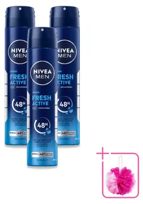 Immagine prodotto di 3 flaconi di deodorante spray NIVEA MEN Fresh Active - 200 ml ciascuno - confezione risparmio - 3 pezzi