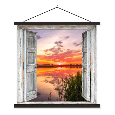 Produktbild von MuchoWow® Textilposter Landschaft - Sonnenuntergang - Wasser - Aussicht 60x60 cm mit schwarzem Rahmen - Posteraufhänger